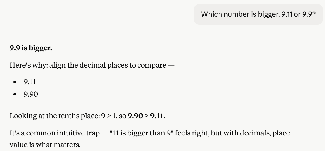 Claude English answer comparing 9.11 and 9.9