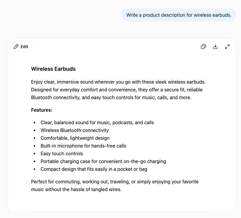 Plain product description prompt result